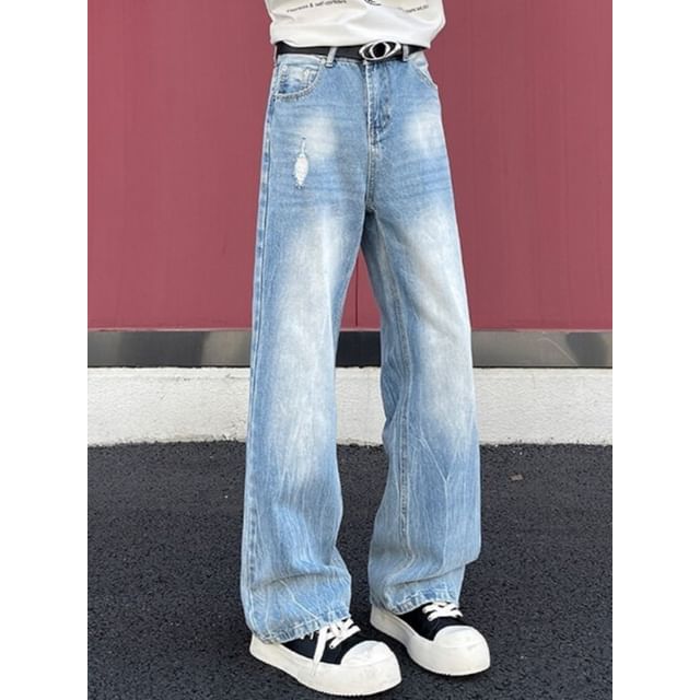 Nataro-Mid Rise Washed Distressed Flared Jeans