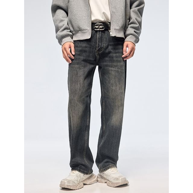Nataro-Mid Rise Washed Straight Leg Jeans
