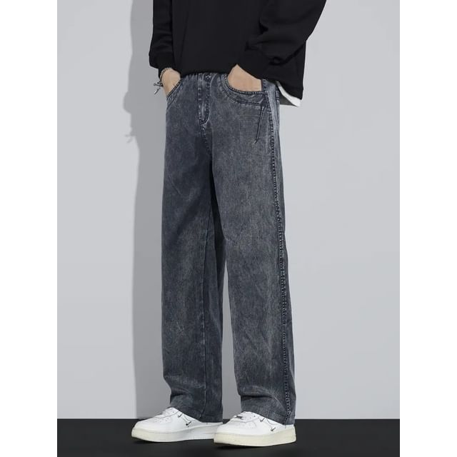 Nataro-Mid Rise Washed Straight Leg Jeans