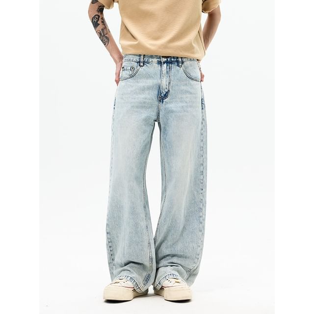 Nataro-Mid Rise Washed Wide Leg Jeans