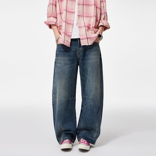 Nataro-Mid Rise Washed Wide Leg Jeans