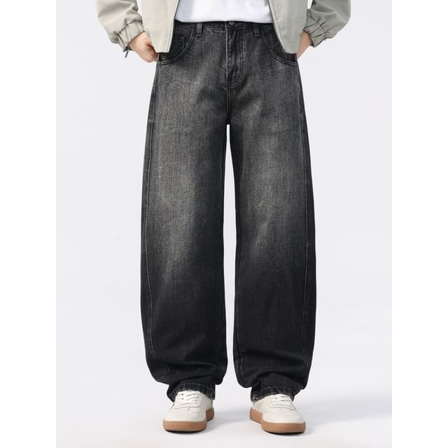 Nataro-Mid Rise Washed Wide Leg Jeans
