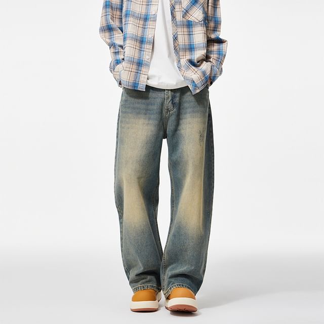 Nataro-Mid Rise Washed Wide Leg Jeans