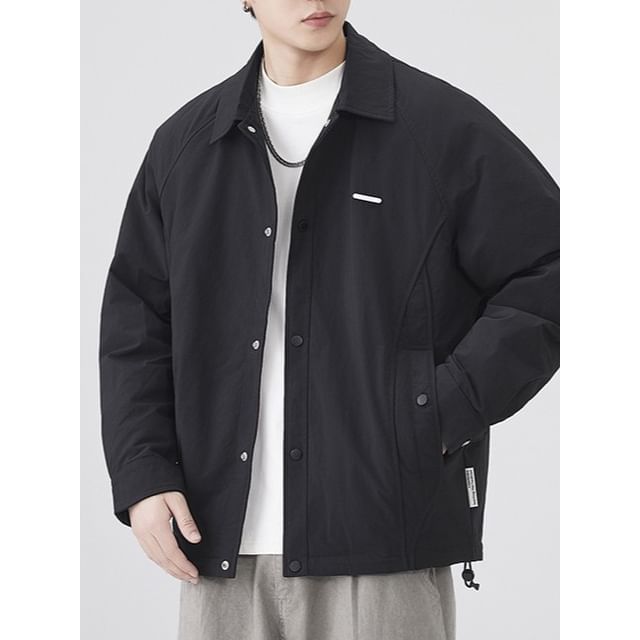 Nataro-Plain Drawstring Padded Button-Up Shirt Jacket