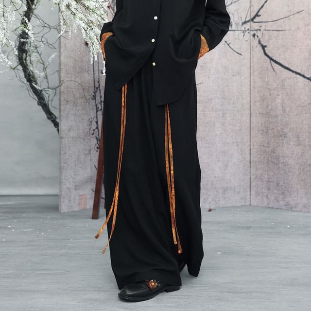 Nekomata-High Waist Panel Sash Wide Leg Pants