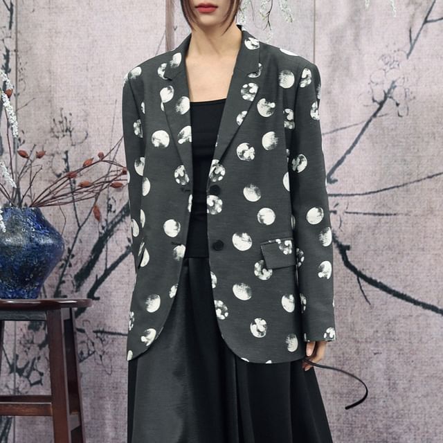 Nekomata-Lapel Collar Dotted Single-Breasted Blazer