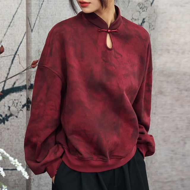 Nekomata-Mandarin Collar Tie Dye Keyhole Sweatshirt