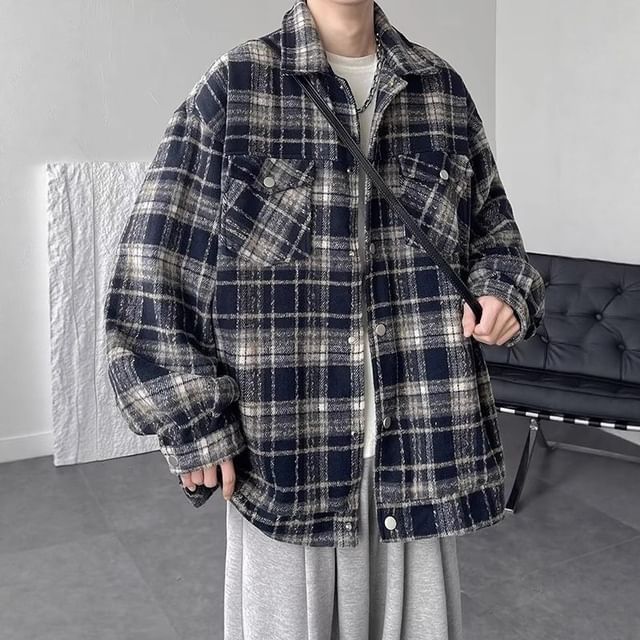 Neonity Wear-Collared Plaid Zip-Up Jacket