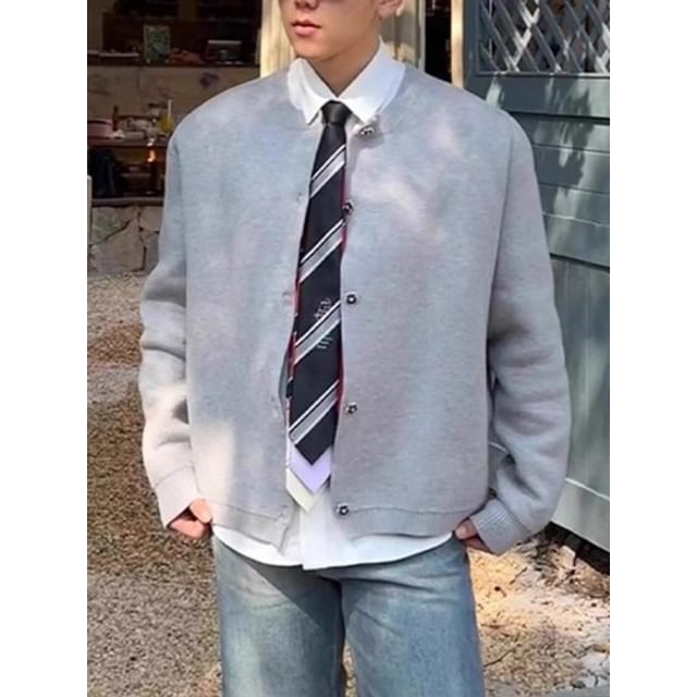 Neonity Wear-Crew Neck Button-Up Plain Cardigan