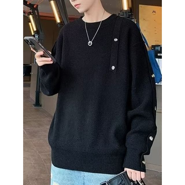 Neonity Wear-Crew Neck Plain Buttoned Sweater