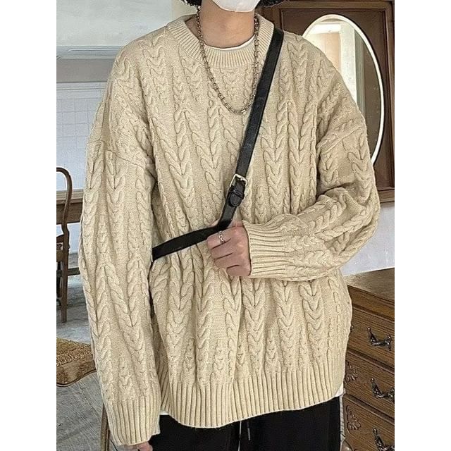 Neonity Wear-Crew Neck Plain Cable Knit Sweater