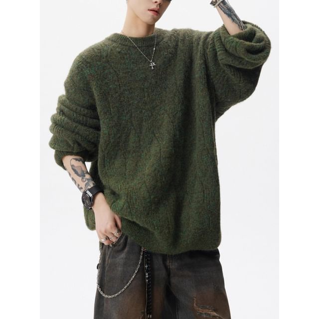 Neonity Wear-Crew Neck Plain Cable Knit Sweater