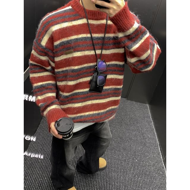 Neonity Wear-Crew Neck Striped Sweater