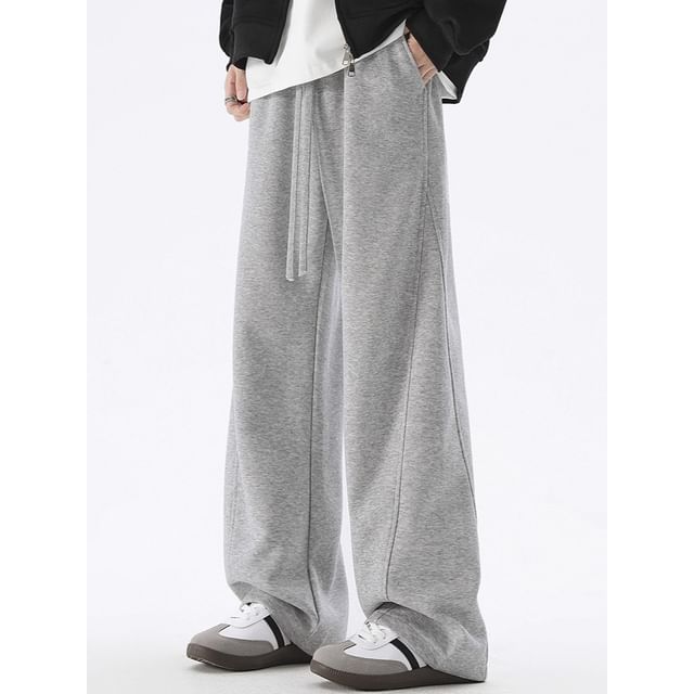 Neonity Wear-Drawstring Waist Plain Panel Straight Leg Sweatpants