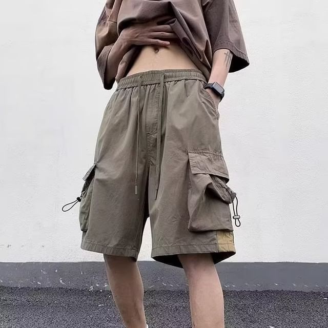 Neonity Wear-Drawstring Waist Two Tone Cargo Shorts