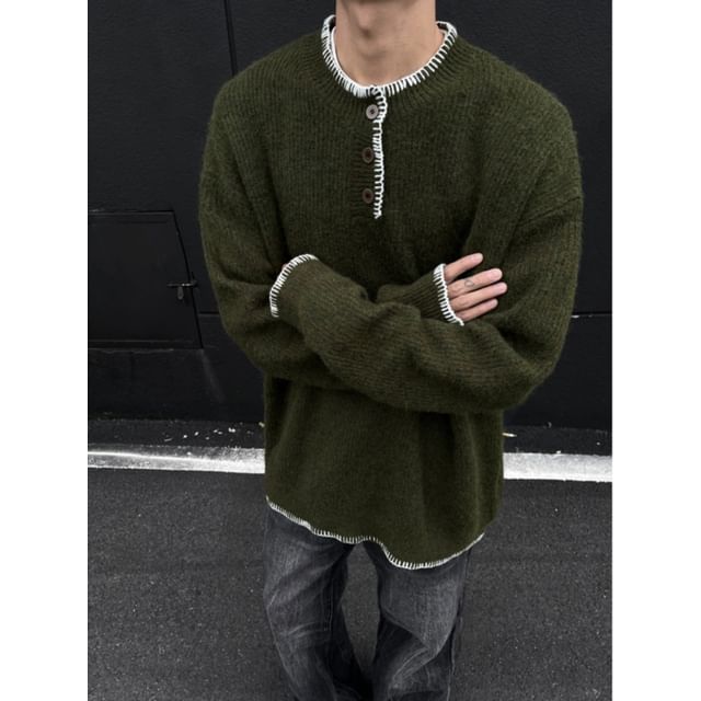 Neonity Wear-Henley Contrast Stitched Sweater
