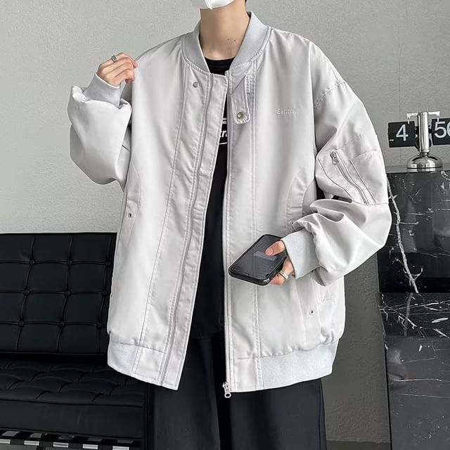 Neonity Wear-Plain Zip-Up Bomber Jacket