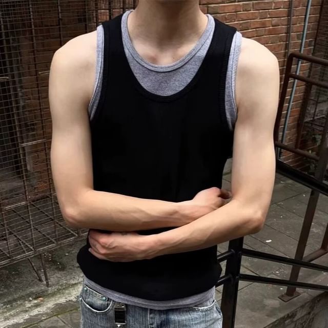 Neonity Wear-Round Neck Mock Two Piece Tank Top