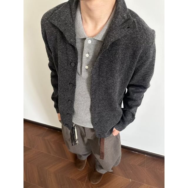 Neonity Wear-Stand Collar Button-Up Plain Cardigan