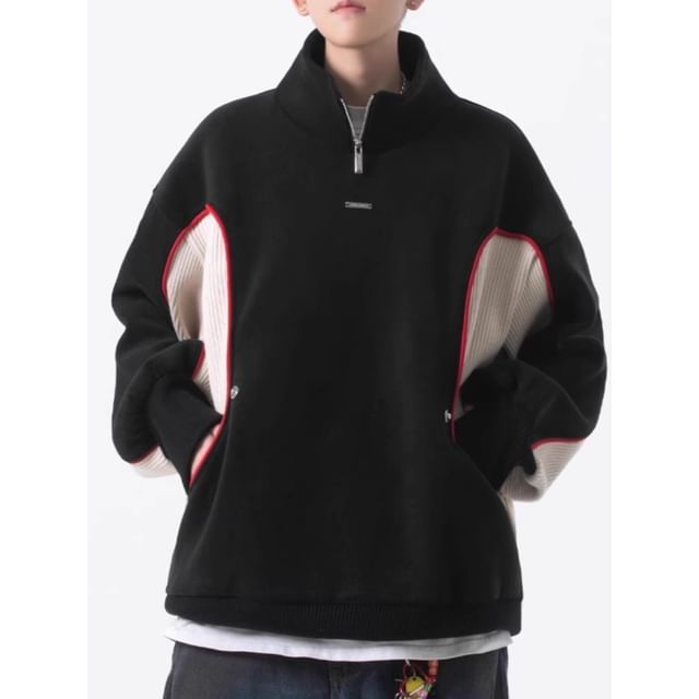 Neonity Wear-Stand Collar Panel Half Zip Sweatshirt