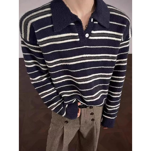 Neonity Wear-Striped Polo Sweater