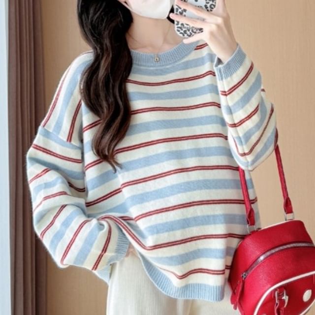 NEUF-Maternity Crewneck Striped Sweater