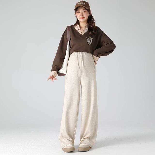 NEUF-Maternity Drawstring Waist Plain Wide Leg Pants