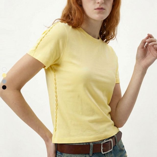 Newin-Cable-Stitch Crop T-Shirt