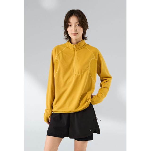 Newin-Couple Matching Long Sleeve Stand Collar Plain Panel Half Zip Top Various Designs
