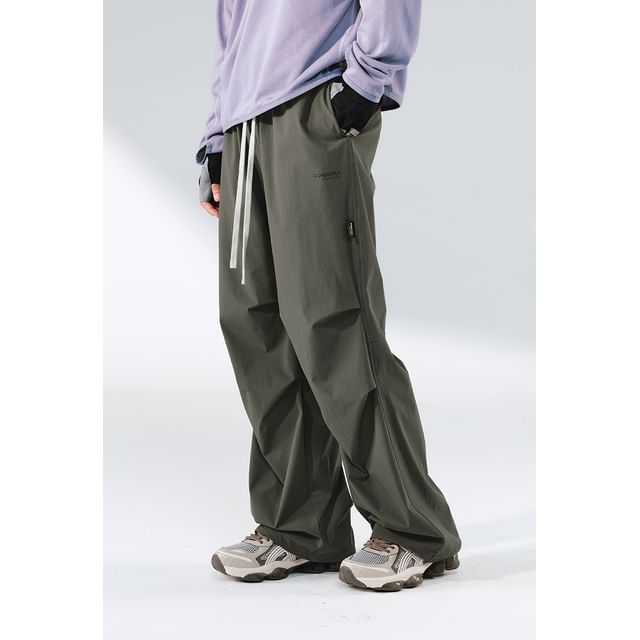 Newin-Drawstring Waist Plain Ruched Straight Leg Pants