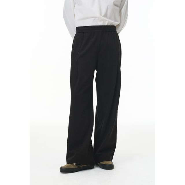 Newin-Elastic Waist Plain Straight Leg Sweatpants
