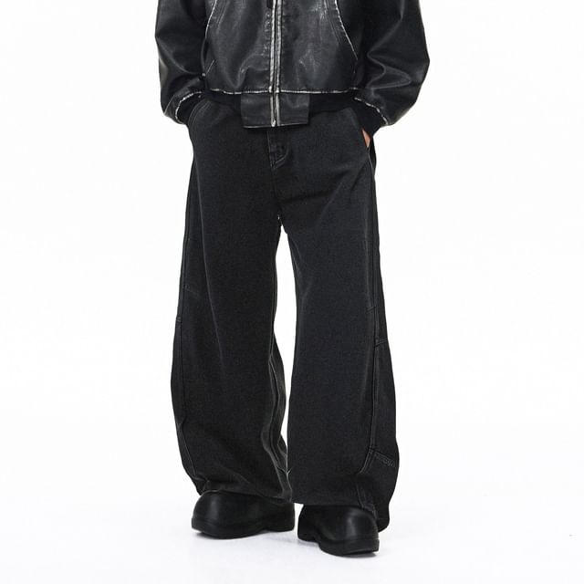Newin-Mid Rise Plain Barrel Leg Jeans