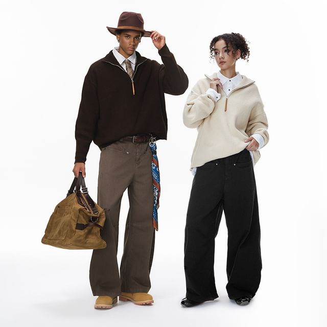 Newin-Mid Rise Plain Straight Leg Pants