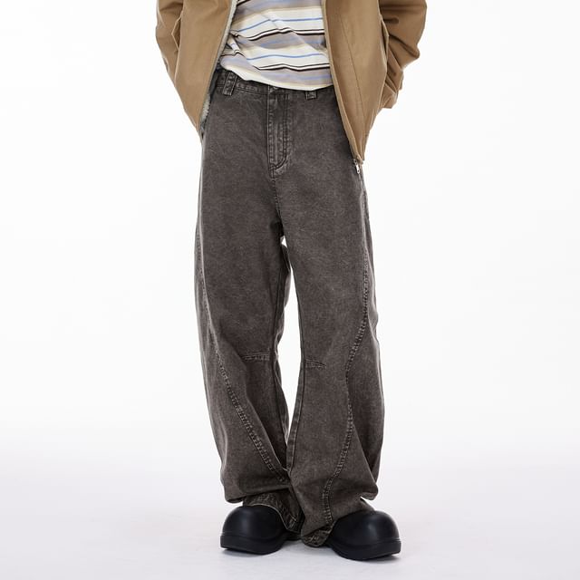 Newin-Mid Rise Washed Straight Leg Pants