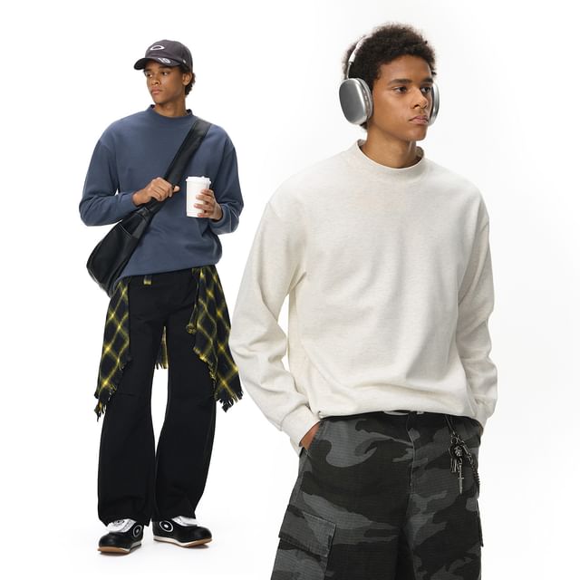 Newin-Mock Neck Plain Sweatshirt