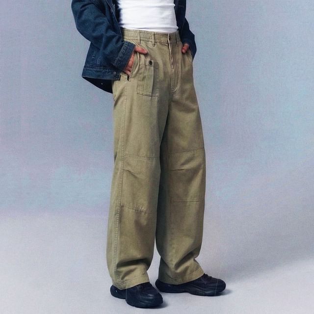 Newin-Unisex Patchwork Washed Relax Pants