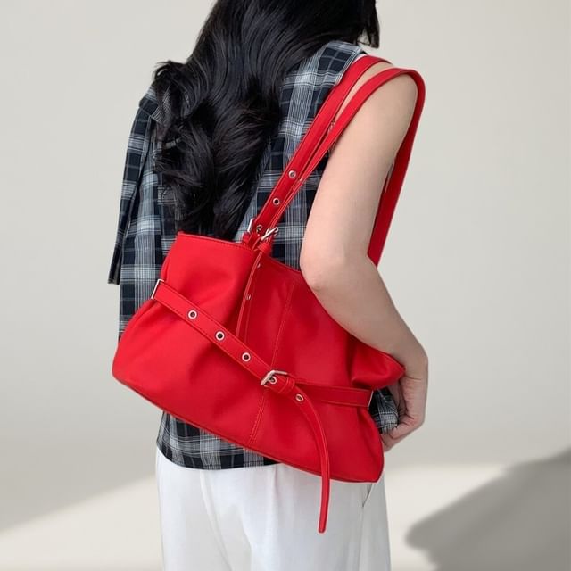 NewTown-Belted Panel Tote Bag
