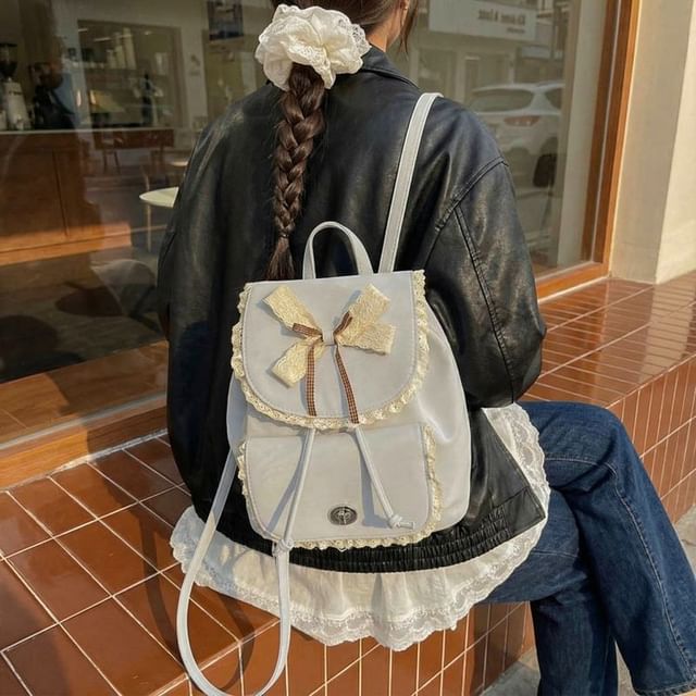NewTown - Faux Leather Ribbon Accent Flap Backpack | YesStyle