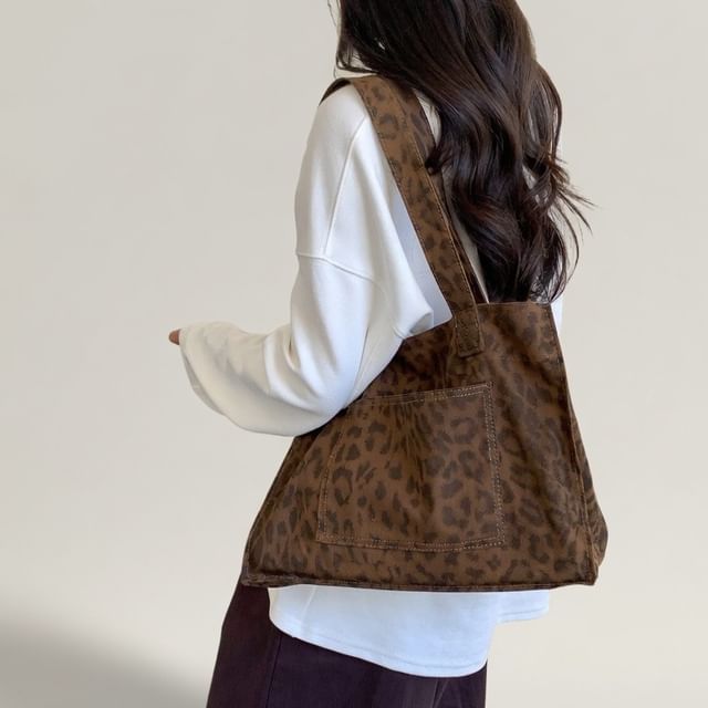 NewTown-Leopard Print Fabric Tote Bag