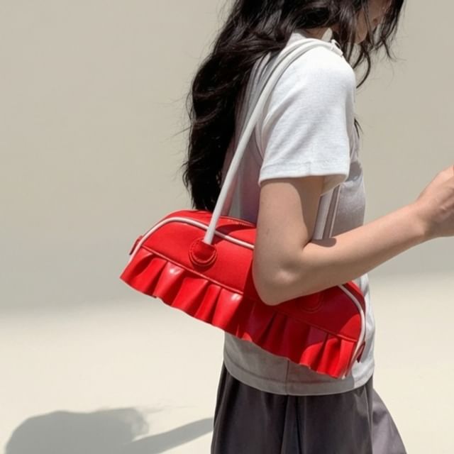 NewTown-Ruffle Bowler Shoulder Bag