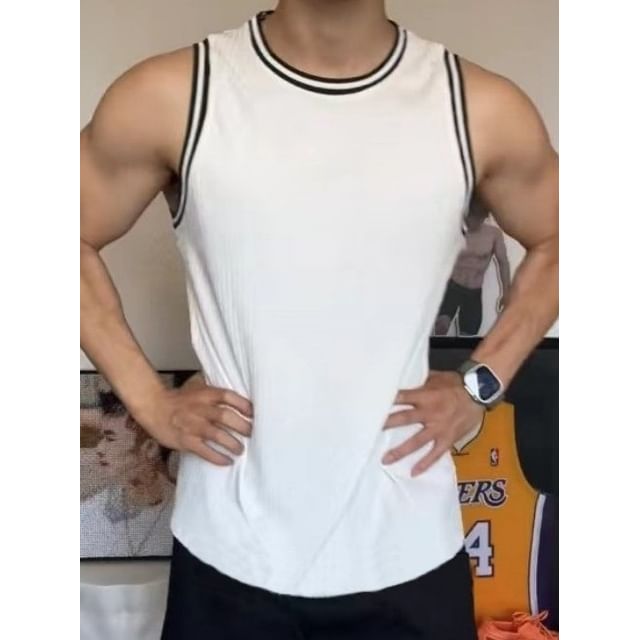 Nightbell-Crew Neck Contrast Trim Tank Top