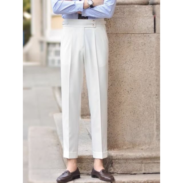Nightbell-High Waist Plain Cropped Tapered Pants