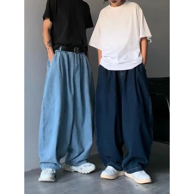 Nightbell-Mid Rise Baggy Jeans