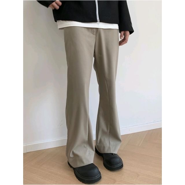 Nightbell-Mid Rise Plain Flared Pants