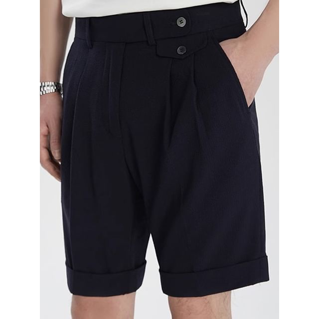 Nightbell-Mid Rise Plain Pleated Shorts