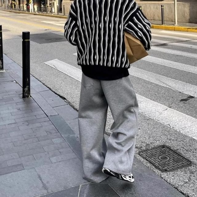 Nightbell-Mid Rise Plain Wide Leg Sweatpants