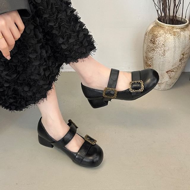 Nikao-Buckled Block Heel Mary Jane Pumps