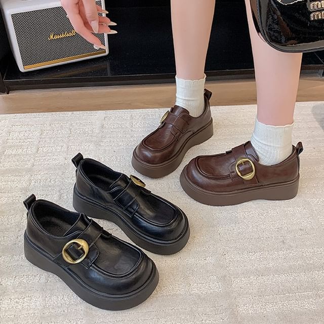 Nikao-Buckled Faux Leather Platform Loafers
