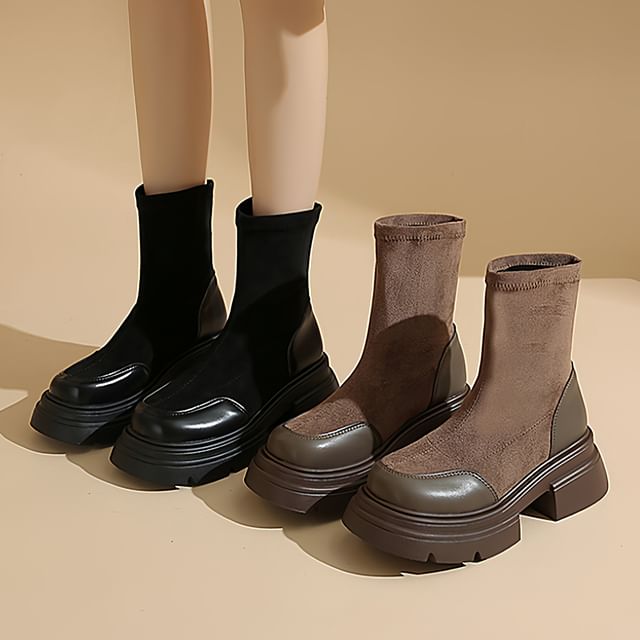 Nikao-Cap Toe Platform Chunky Heel Short Boots