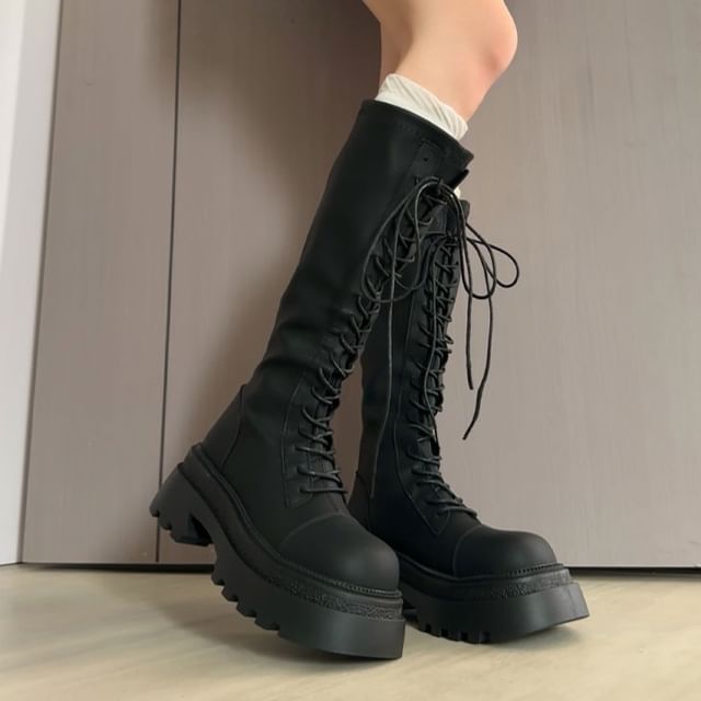 Nikao-Faux Leather Platform Tall Boots